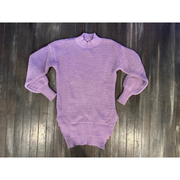 Womens Lavender Purple Mock Neck Oversized Knit Sweater Lantern Sleeve Pullover - Picture 2 of 3